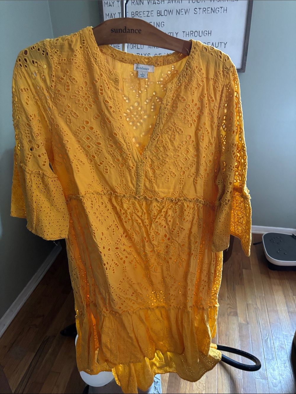 Sundance Yellow Eyelet V-Neck Mini Dress